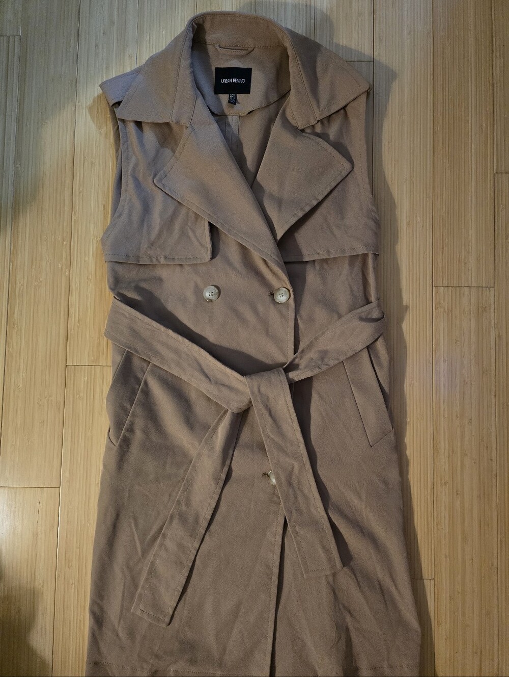 Urban Revivo Tan Sleeveless Trench Coat 8 NWOT